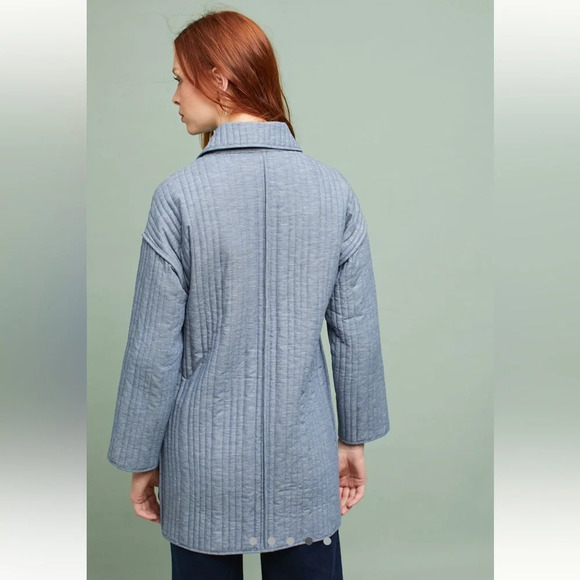 34N & 118W for ANTHROPOLOGIE‎ Blue and white micro stripe quilted jacket size M. - Picture 4 of 16